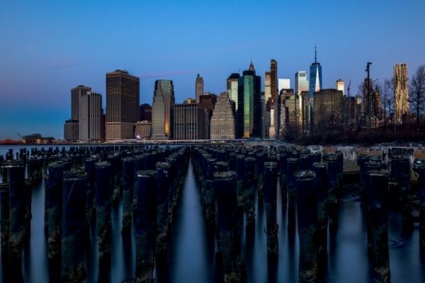 Vista nocturna Manhattan Skyline Lower Manhattan